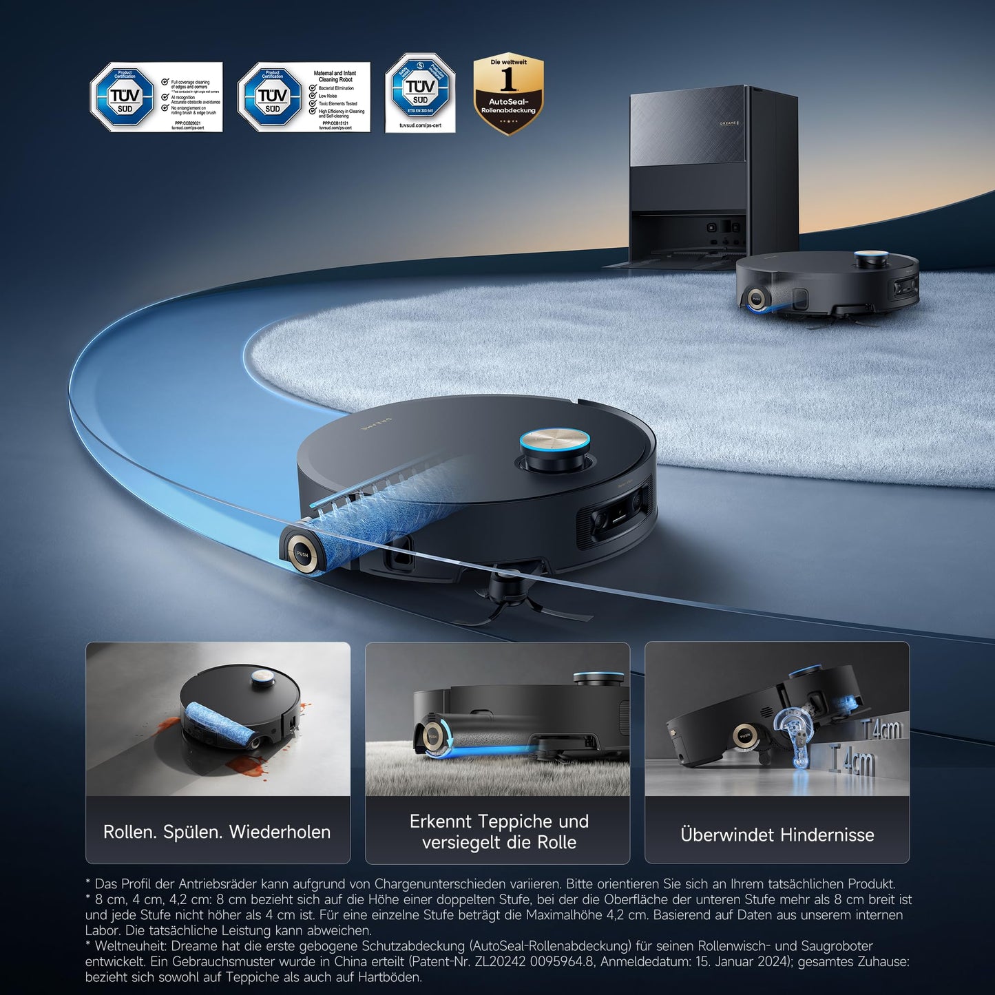 Dreame Aqua10 Ultra Roller Saugroboter 30000Pa mit Wischfunktion Schwarz